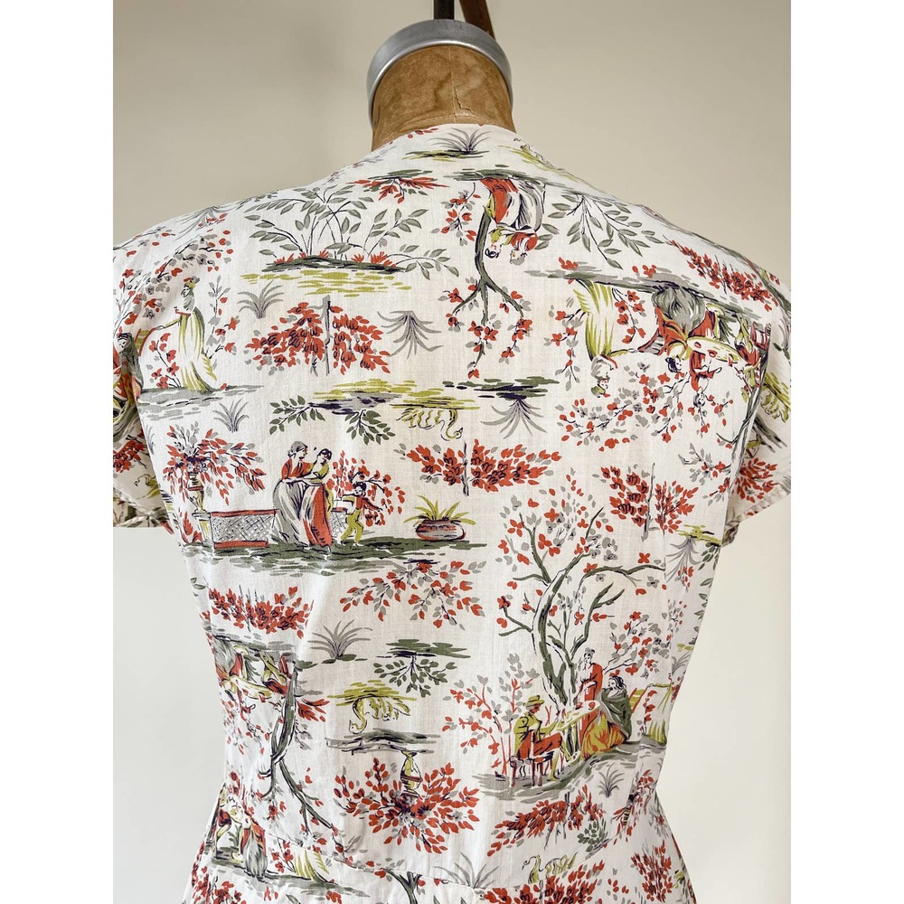 40s Vintage Ladies Strolling Homemade Novelty Print Dress Size 28w - Picture 10 of 11